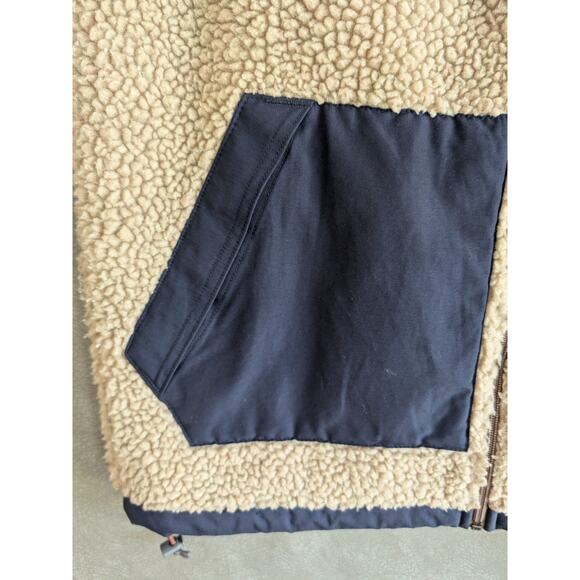 Eddie Bauer Sherpa Vest Fleece Deep Pile Tan and Navy Blue Men's Sz Sm - Picture 3 of 8